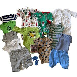 Baby Boy Clothes Lot Bundle 15 Piece Bodysuits Sleepers Booties Christmas NB